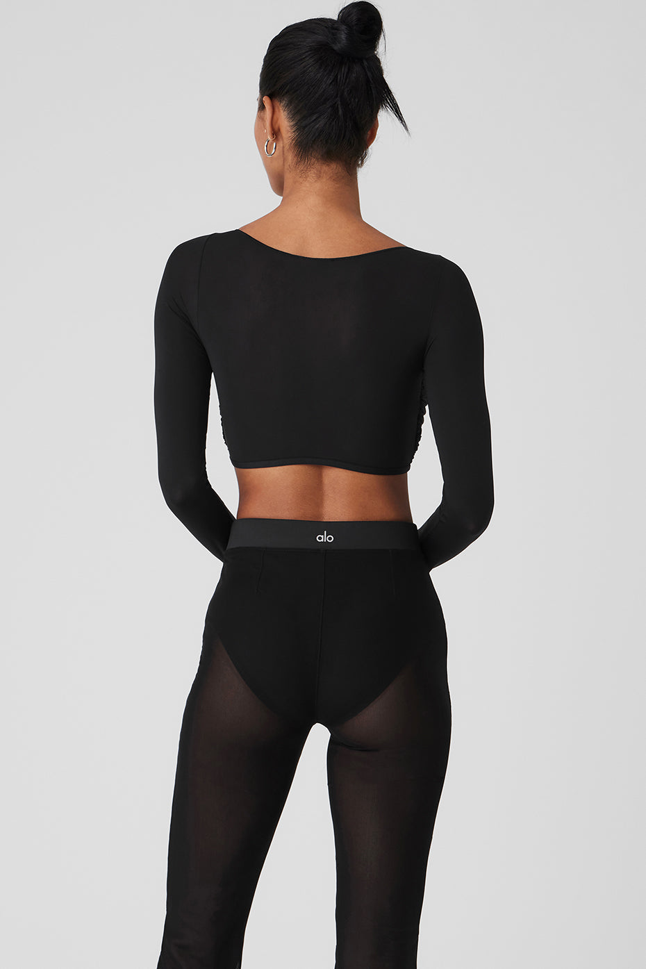 Alo Yoga Women'S Mesh Sheer Illusion Cropped Long Sleeve
