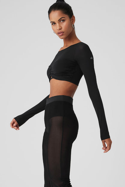 Alo Yoga Women'S Mesh Sheer Illusion Cropped Long Sleeve