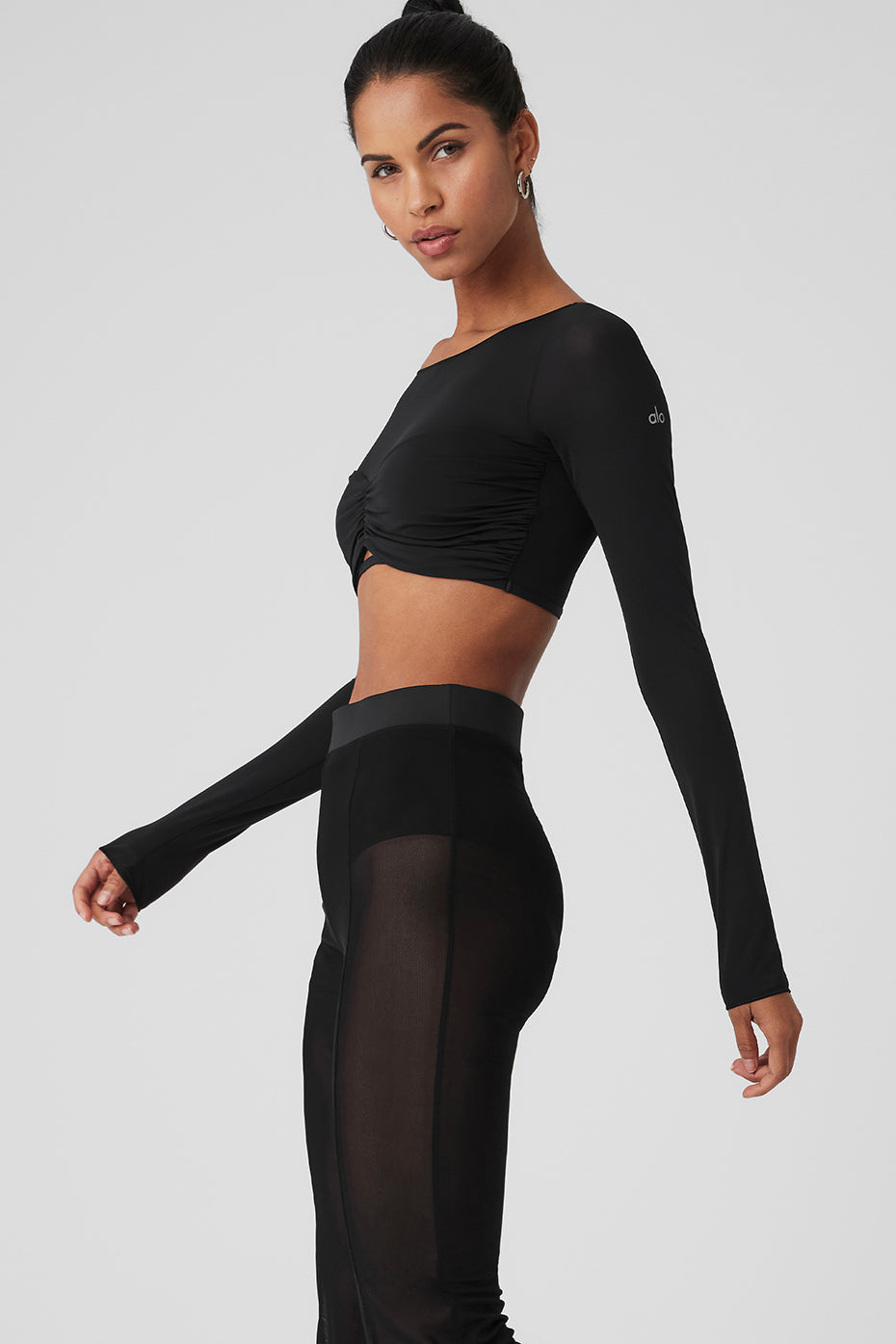 Alo Yoga Women'S Mesh Sheer Illusion Cropped Long Sleeve