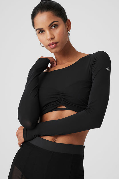 Alo Yoga Women'S Mesh Sheer Illusion Cropped Long Sleeve