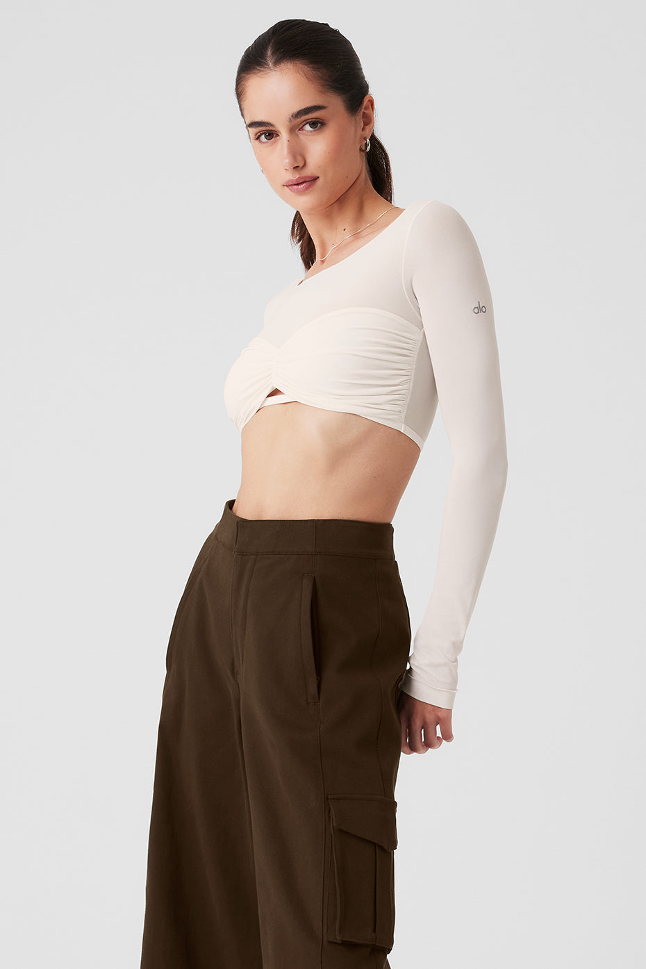 Alo Yoga Women'S Mesh Sheer Illusion Cropped Long Sleeve