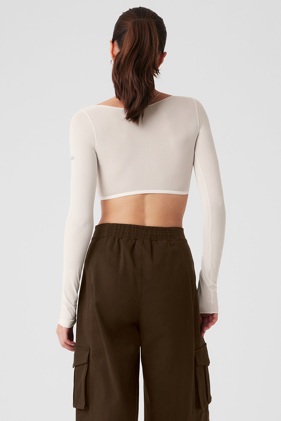 alo yoga mesh top Alo Yoga Women'S Mesh Sheer Illusion Cropped Long Sleeve – Kicks Machine