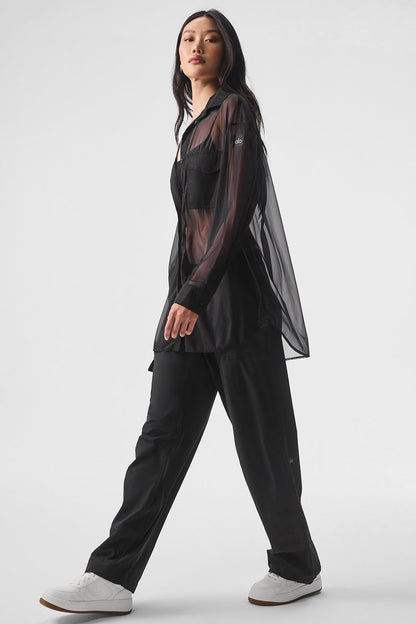 Alo Yoga Women'S Sheer Effusion Button Down Long Sleeve