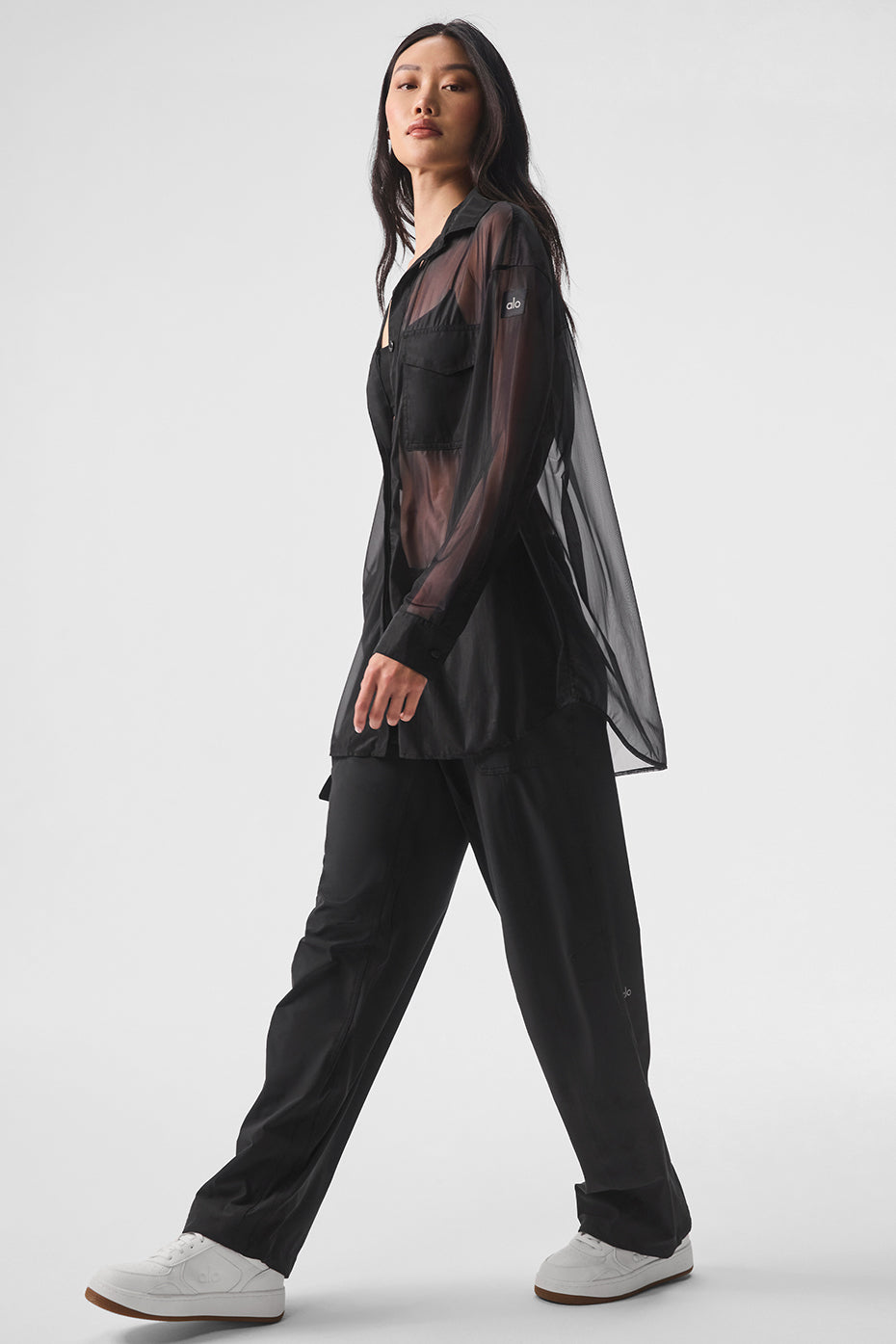Alo Yoga Women'S Sheer Effusion Button Down Long Sleeve