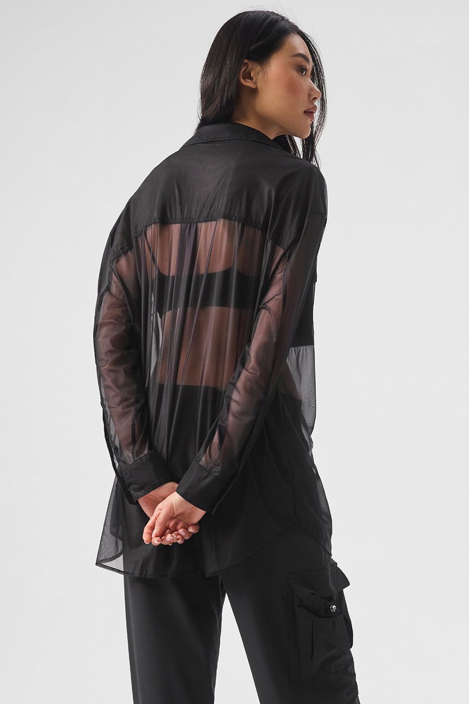 Alo Yoga Women'S Sheer Effusion Button Down Long Sleeve