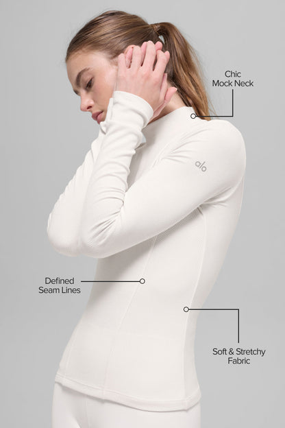 Alo Yoga Women'S Ribbed Mesmerize Mock Neck Long Sleeve