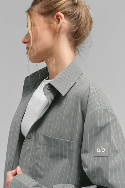 Alo Yoga Women'S Pinstripe Daylight Button Down Long Sleeve