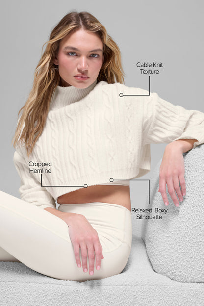 Alo Yoga Women'S Cable Knit Cropped Winter Bliss Turtleneck Long Sleeve