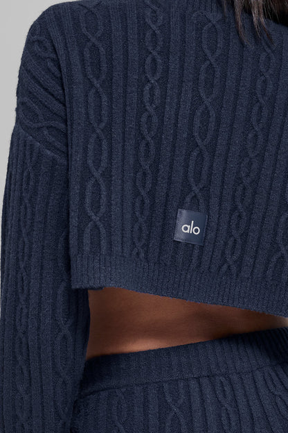 Alo Yoga Women'S Cable Knit Cropped Winter Bliss Turtleneck Long Sleeve