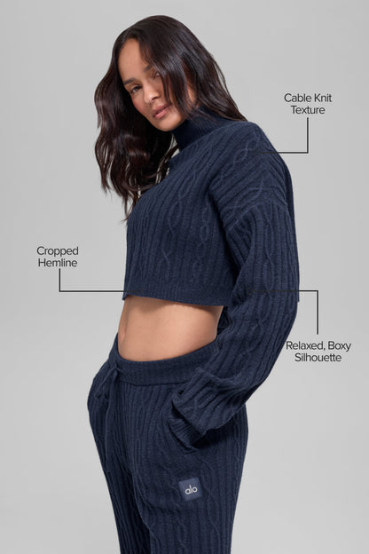 Alo Yoga Women'S Cable Knit Cropped Winter Bliss Turtleneck Long Sleeve