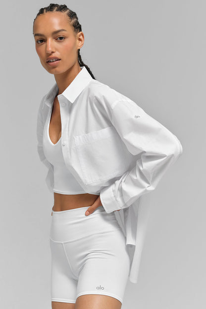 Alo Yoga Women'S Cotton Real Deal Button Up Long Sleeve