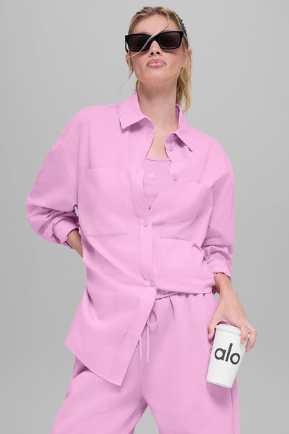 Alo Yoga Women'S Cotton Real Deal Button Up Long Sleeve