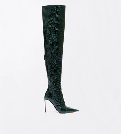Tom Ford Shiny Stamped Crocodile Leather Vertigo Thigh High Boot