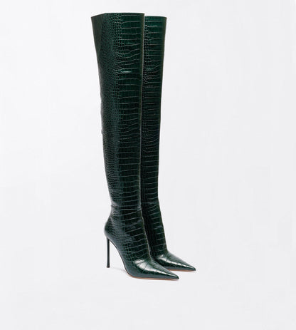 Tom Ford Shiny Stamped Crocodile Leather Vertigo Thigh High Boot