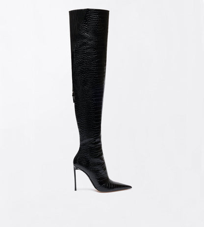 Tom Ford Shiny Stamped Crocodile Leather Vertigo Thigh High Boot