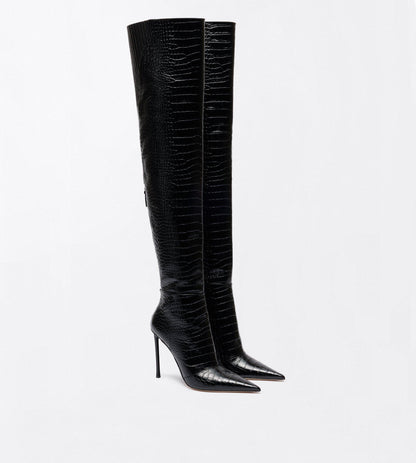 Tom Ford Shiny Stamped Crocodile Leather Vertigo Thigh High Boot