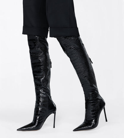 Tom Ford Shiny Stamped Crocodile Leather Vertigo Thigh High Boot