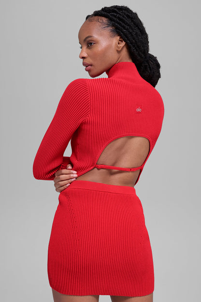 Alo Yoga Women'S Denim Knit Backless Long Sleeve