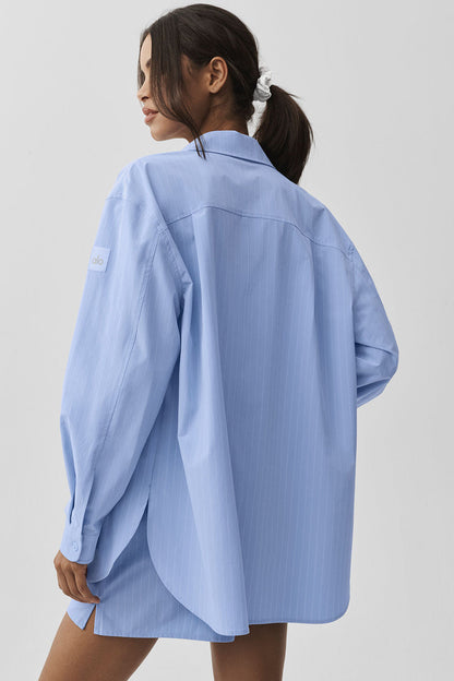 Alo Yoga Women'S Pinstripe Daylight Button Down Long Sleeve