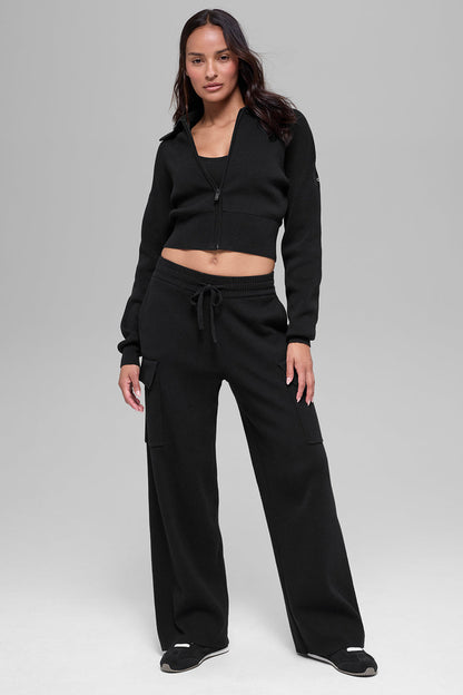 Alo Yoga Women'S Scholar Knit Cropped Full Zip Jacket