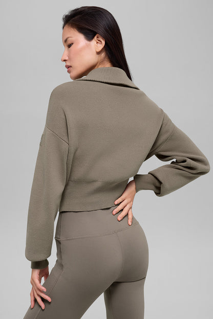 Alo Yoga Women'S Scholar Knit Cropped Full Zip Jacket