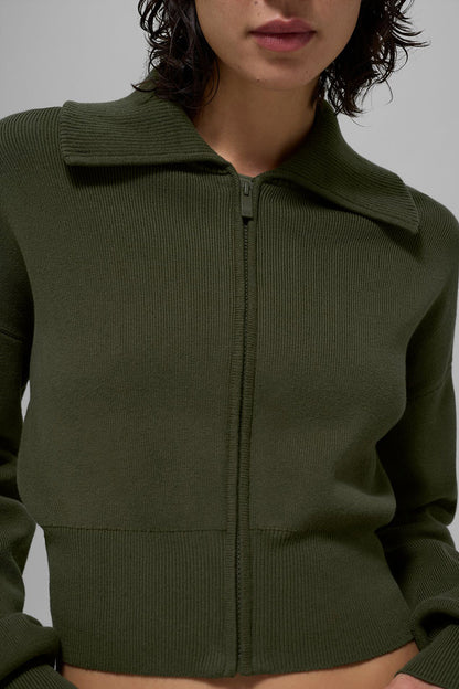 Alo Yoga Women'S Scholar Knit Cropped Full Zip Jacket