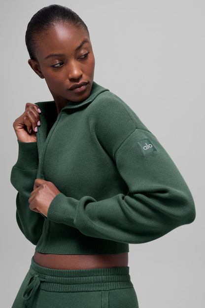 Alo Yoga Women'S Scholar Knit Cropped Full Zip Jacket
