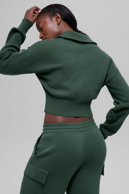 Alo Yoga Women'S Scholar Knit Cropped Full Zip Jacket