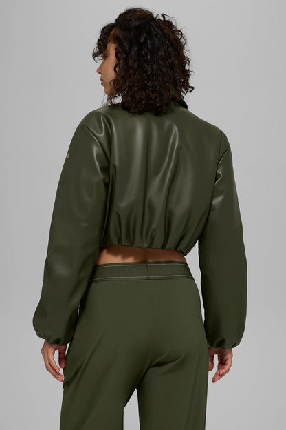 Alo Yoga Women'S Faux Leather Cropped Premier Bomber