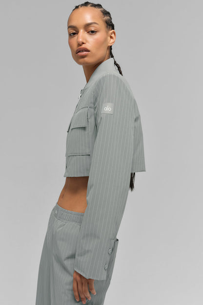 Alo Yoga Women'S Cropped Pinstripe Main Character Full Zip Jacket