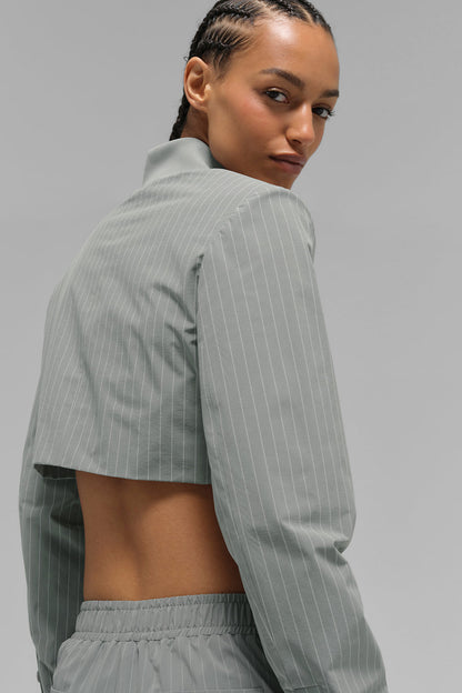 Alo Yoga Women'S Cropped Pinstripe Main Character Full Zip Jacket