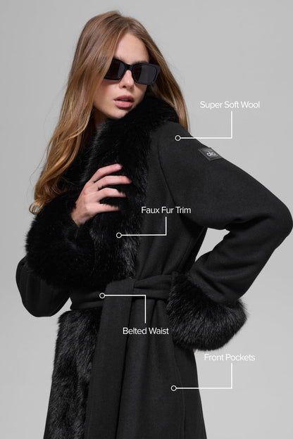 Alo Yoga Women'S Faux Fur Trimmed Longline Coat