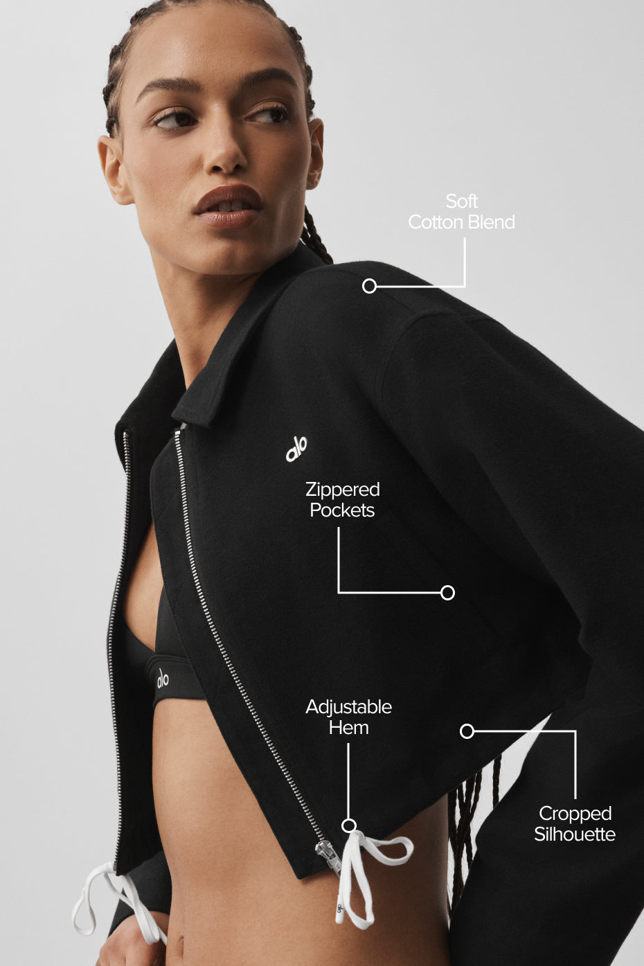 Alo Yoga Women'S Cropped Fan Favorite Full Zip Jacket