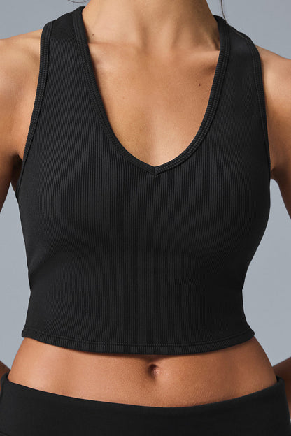 Alo Yoga Women'S Goddess Ribbed Cropped Racerback Tank