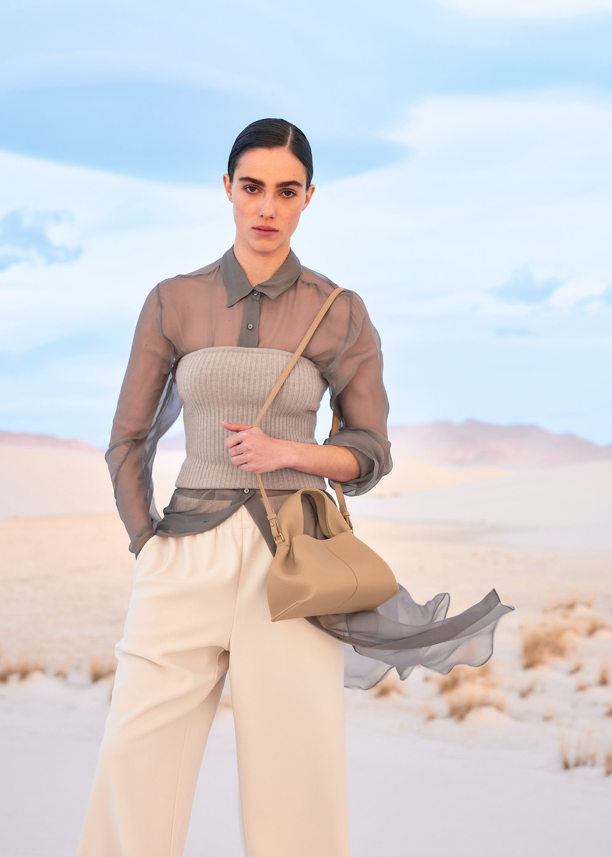Polene Numero Neuf Mini Textured Beige