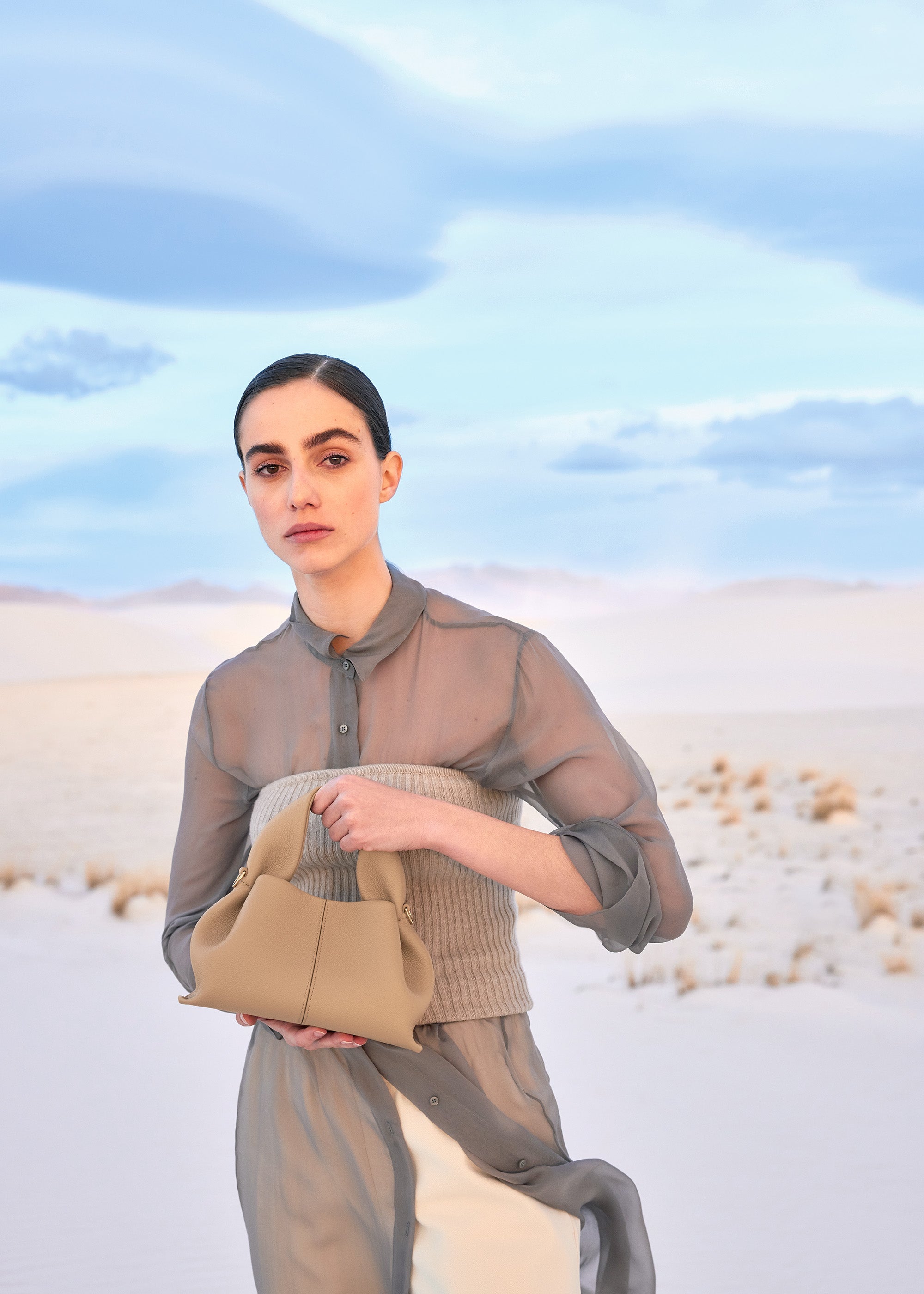 Polene Numero Neuf Mini Textured Beige