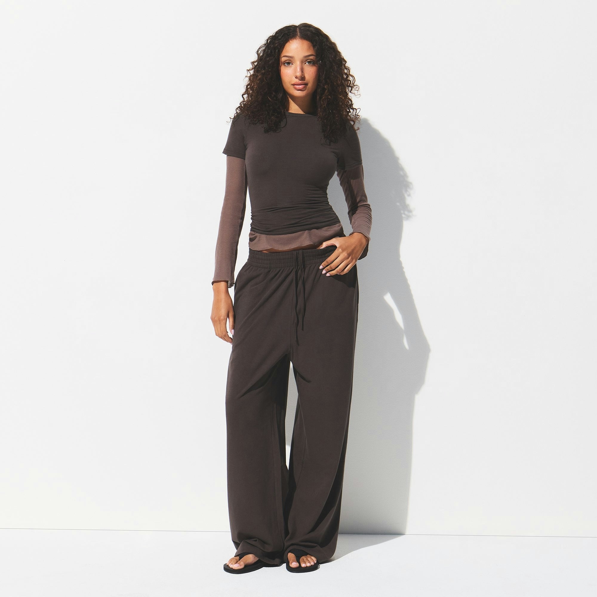 COTTON JERSEY WIDE LEG PANT