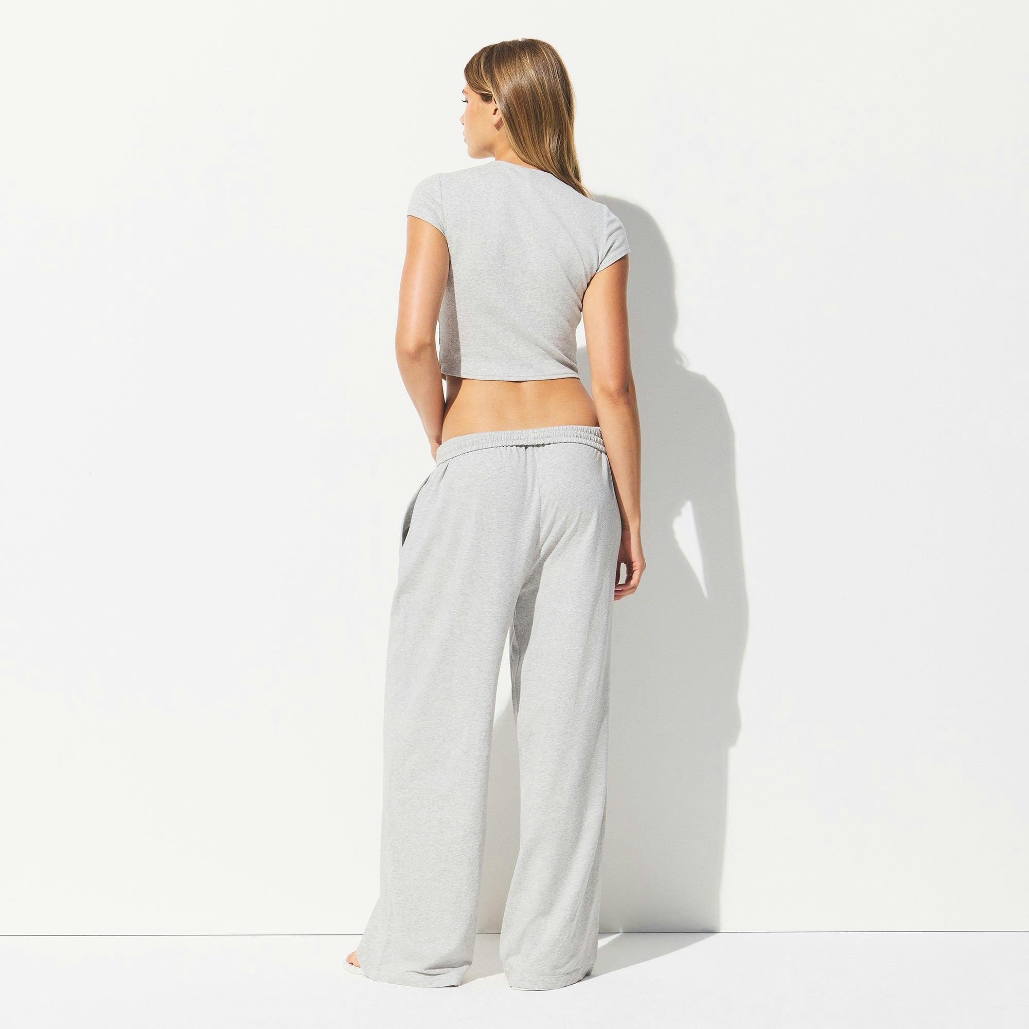 Skims Cotton Jersey Wide Leg Pant Light Heather Grey