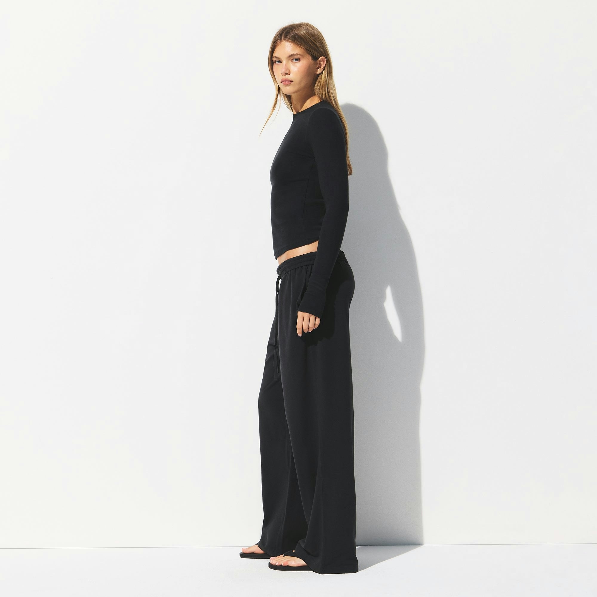 COTTON JERSEY WIDE LEG PANT