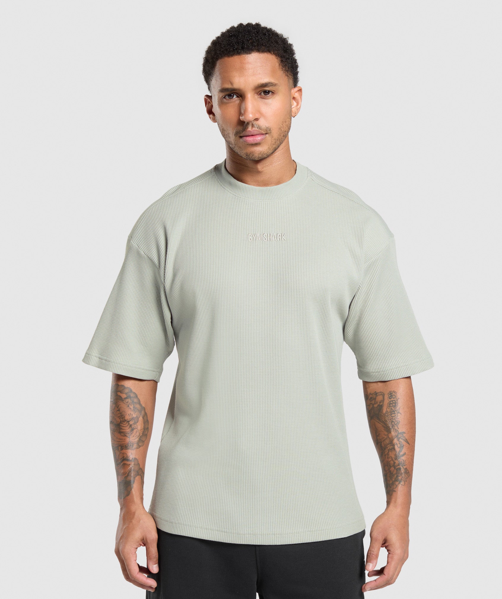 Gymshark Waffle Oversized T-Shirt Stone Grey