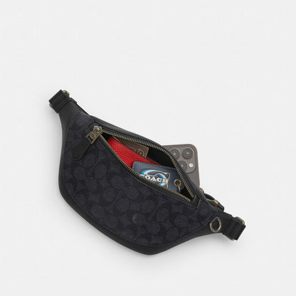 Coach Warren Mini Belt Bag In Signature Canvas Gunmetal Charcoal Black
