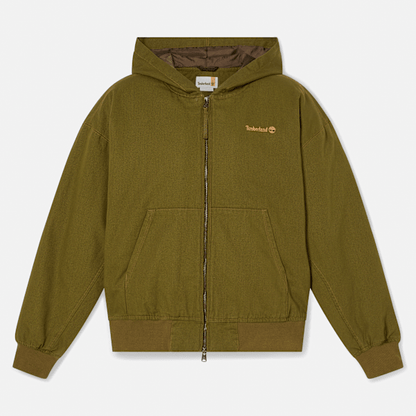 Timberland Washed Duck Canvas Hooded Bomber Dark Olive