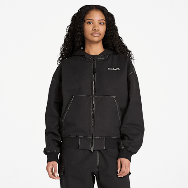 Timberland Washed Duck Canvas Hooded Bomber Black