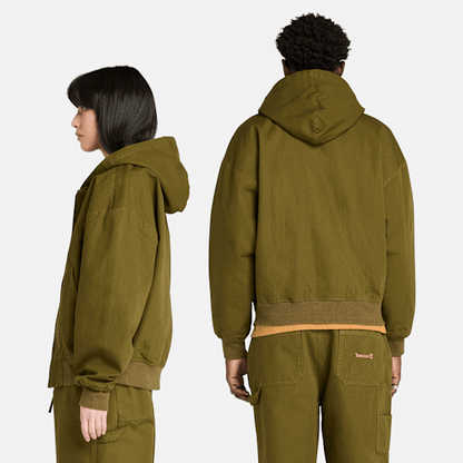 Timberland Washed Duck Canvas Hooded Bomber Dark Olive