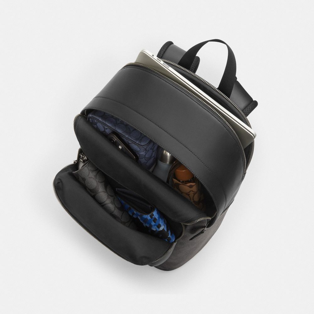 Coach West Backpack In Signature Canvas Gunmetal Chalk Black