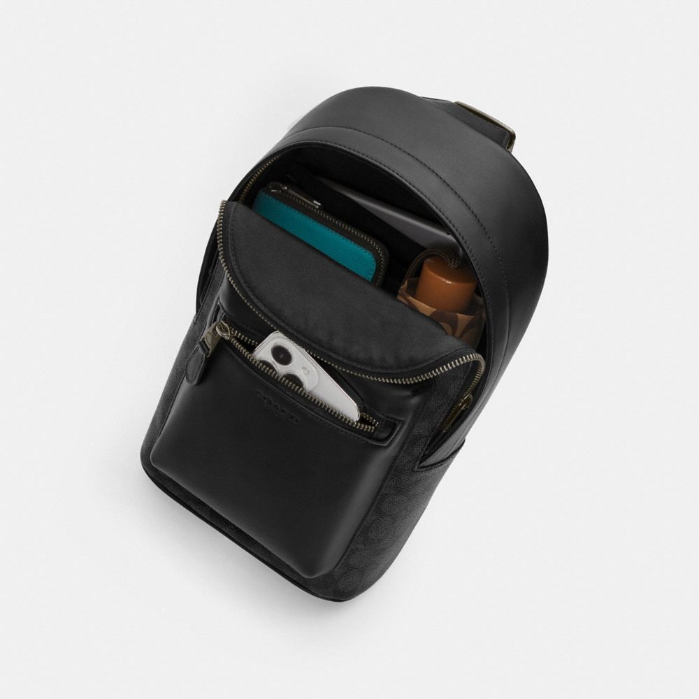 Coach West Pack In Signature Canvas With Varsity Stripe Gunmetal Charcoal Denim Chalk