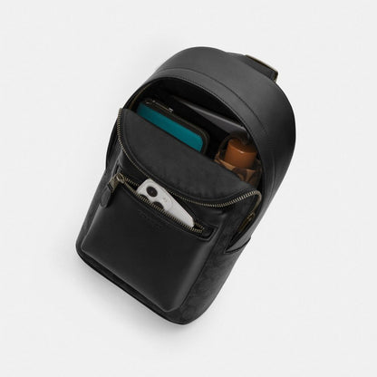 Coach West Pack In Signature Canvas Gunmetal Chalk Black