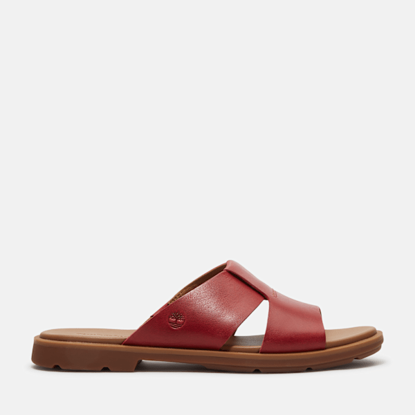 Timberland Calista Bay Slide Sandal Red Full-Grain Women'S