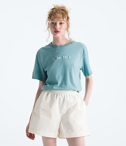 The North Face Women Evolution Proud Short-Sleeve TeeGraphic Blue Eclipse White Dune TNF Black Mars Dust Bark Mist Blue Flax
