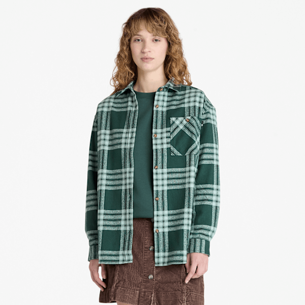 Timberland Midweight Flannel Pocket Shirt Dark Forest Green Women'S